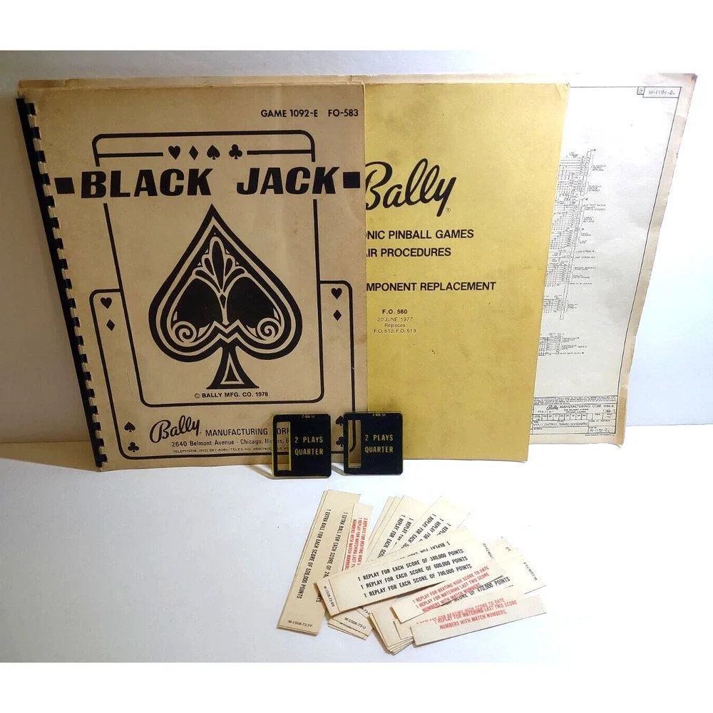 Black Jack Pinball Machine Service Manual Schematic Procedure Book Coin Plates